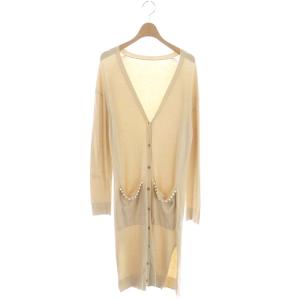 パールポケット付ロングカーディガン ニット 長袖 36 イエローベージュ