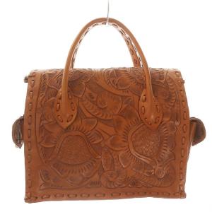 CARVING TRIBES Maestra M ハンドバッグ レザー ステッチ 花柄 茶 ブラウン 0421082111