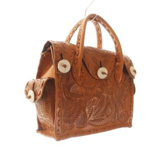 CARVING TRIBES Maestra M ハンドバッグ レザー ステッチ 花柄 茶 ブラウン 0421082111