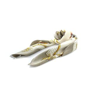 カレ90 la cle des champs スカーフ シルク 絹 グレージュ 白 ホワイト OH