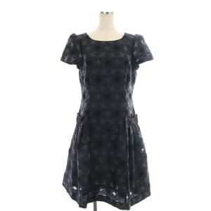 フラワー リボン ワンピース 半袖 ミモレ丈 ロング 40 黒 ブラック