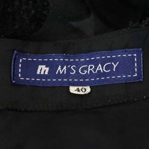 M'S GRACY フラワー リボン ワンピース 半袖 ミモレ丈 ロング 40 黒 ブラック