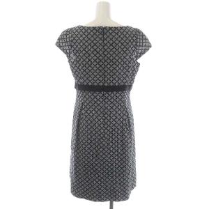 M'S GRACY ギンガムチェック リボン ワンピース 半袖 ミモレ丈 ロング 40 黒 白 ブラック ホワイト