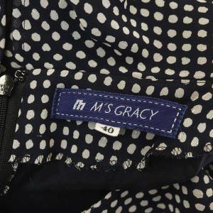 M'S GRACY ドット シフォン ワンピース 半袖 ミモレ丈 ロング リボンベルト付き 40 黒 白 ブラック ホワイト