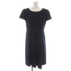 フラワージャガードワンピース 半袖 ミモレ丈 ロング 40 黒 濃紺 ブラック ダークネイビー