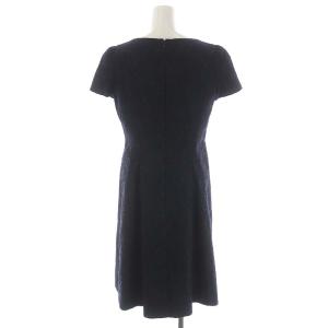 M'S GRACY フラワージャガードワンピース 半袖 ミモレ丈 ロング 40 黒 濃紺 ブラック ダークネイビー