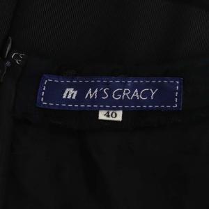 M'S GRACY アイレットレース リボン ワンピース フレンチスリーブ ロング フレア タック スクエアドット 花柄 袖シアー 40 黒 ブラック