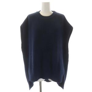 23SS ミドルゲージ畦ニットベスト プルオーバー バックテール 紺 ネイビー