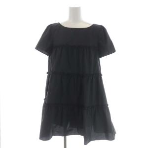 ティアードチュニックトップス 半袖 40 黒 ブラック