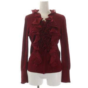 フリル ニット カーディガン 長袖 スナップボタン 2 ボルドー