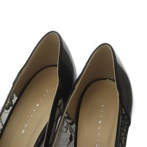 ESTNATION パンプス ポインテッドトゥ ハイヒール エナメル レース 切替 351/2 22.5cm 黒 ブラック