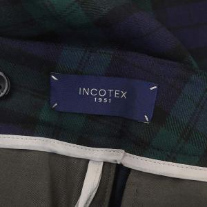 INCOTEX ウール チェック テーパードパンツ ロールアップ 42 緑 紺 グリーン ネイビー
