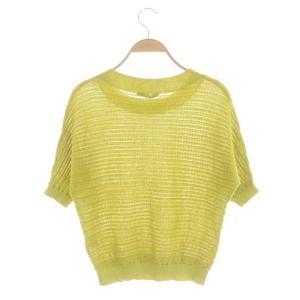 ANAYI リネン混レースニット カットソー 五分袖 38 黄緑 イエローグリーン