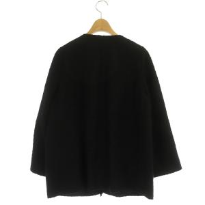 ANAYI 22SS チェックツィードジャケット ノーカラー フリンジ フェイクパールボタン 38 ブラック