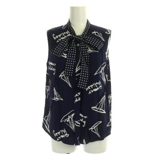 Grace Class セットアップ 上下 マリンプリントノースリーブ ブラウス マリンフレアパンツ ガウチョパンツ 38 紺 白 ネイビー ホワイト