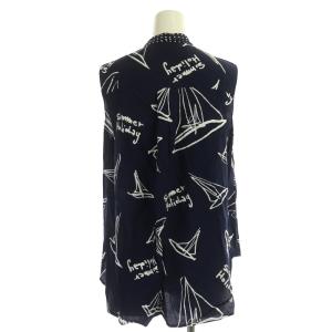 Grace Class セットアップ 上下 マリンプリントノースリーブ ブラウス マリンフレアパンツ ガウチョパンツ 38 紺 白 ネイビー ホワイト