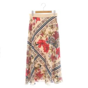 ボタニカルスカーフスカート フレア ロング 38 ベージュ マルチカラー