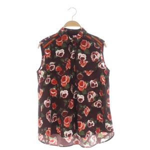 フラワーラインNS ブラウス シャツ ノースリーブ 花柄 比翼仕立て 38 ボルドー