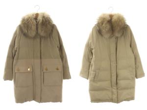 リバーシブルコンビダウンジャケット アウター ミドル丈 ジップアップ 38 ベージュ