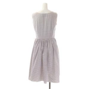 PRADA ノースリーブワンピース 膝丈 格子柄 38 白 茶 青