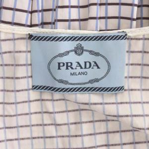 PRADA ノースリーブワンピース 膝丈 格子柄 38 白 茶 青