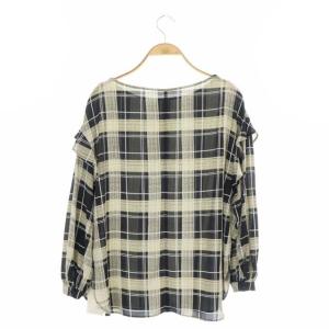 Spick&Span トラッカーチェックスタンドブラウス 長袖 シアー フリル F ベージュ 黒 白