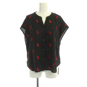22SS リップ刺繍ブラウス フレンチスリーブ 36 黒 赤 ブラック レッド