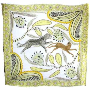 スカーフ カレ140 THE SAVANA DANCE サバンナのダンス シルク イエロー ホワイト