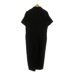 ebure リネン混ヘリンボーンジャンプスーツ オールインワン テーパードパンツ 五分袖 ジッパーフライ リネン混 38 黒 ブラック