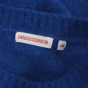 DRESSTERIOR アルパカブレンドクルーネックニット セーター 長袖 ロゴ刺繍 ウール混 M 青 ブルー