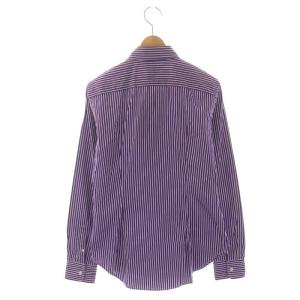 RALPH LAUREN ストライプ長袖シャツ ロゴ刺繍 前開き 6 紫 パープル 白 ホワイト