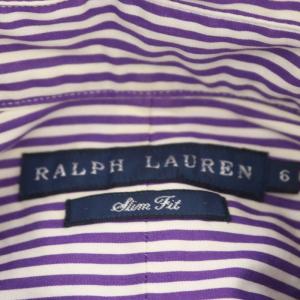 RALPH LAUREN ストライプ長袖シャツ ボタンダウン ポニー刺繍 スリムフィット 6 紫 白 パープル ホワイト