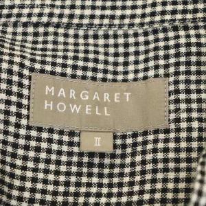 MARGARET HOWELL リネン チェック 半袖 シャツ 前開き 2 黒 白 ブラック ホワイト