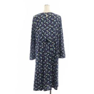 franche lippée らくちん丈長ワンピース ロング 長袖 花柄 3L(FL5) 濃紺 ダークネイビー マルチカラー