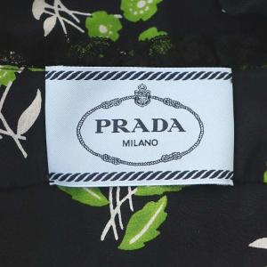 PRADA フラワー柄 フリル ノースリーブワンピース 膝丈 レース 38S 黒 黄緑 白