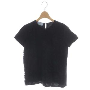 レース半袖トップス カットソー 切替 M 黒 ブラック