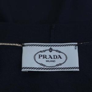 PRADA レーヨンニットカーディガン 長袖 ロング Vネック 42 紺 白 ネイビー ホワイト