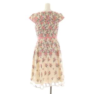 TOCCA PARADISE ドレスワンピース フレンチスリーブ 花刺繍 膝丈 0 ベージュ マルチカラー