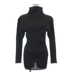 イッセイミヤケ プリーツ ハイネック トップス カットソー 長袖 4 黒 ブラック