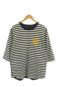 HYSTERIC GLAMOUR リバーシブルカットソー Tシャツ 七分袖 ボーダー ロゴ プリント L 紺 白 ネイビー ホワイト