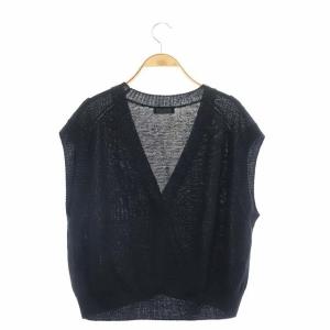 MARGARET HOWELL 23SS LINEN COTTON SILK ニットベスト シルク Vネック 2 黒 ブラック