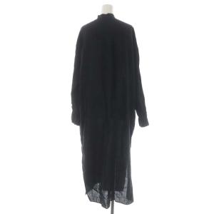 Deuxieme Classe Linen シャツワンピース リネン 長袖 ロング バンドカラー 黒 ブラック