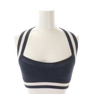 ショート丈 カットソー ノースリーブ ニット ライン 36 ネイビー ホワイト