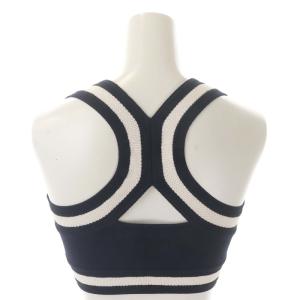 CHANEL ショート丈 カットソー ノースリーブ ニット ライン 36 ネイビー ホワイト