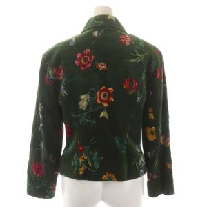 KENZO セットアップ 上下 花柄ジャケット ダブル ベロア スカート タイト 膝丈 40 38 緑 マルチカラー