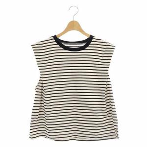 22SS OVER SHOULDER BORDER TOP ボーダーカットソー ノースリーブ F 黒 アイボリー ブラック