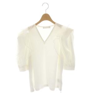 22SS ボリュームスリーブカットソー 五分袖 オーガンジー 切替 38 白 ホワイト