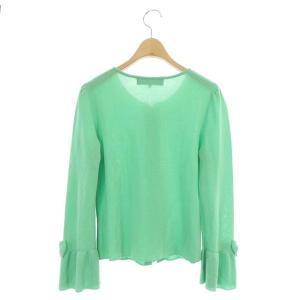 M'S GRACY リボン ジップアップカーディガン ニット 長袖 ベルスリーブ 38 緑 グリーン