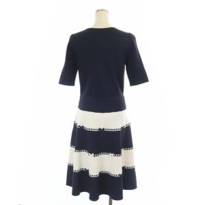 M'S GRACY リボン ニットワンピース ひざ丈 半袖 38 紺 白 ネイビー ホワイト