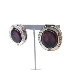 CHANEL 99A ココマーク ストーン オーバル イヤリング クリップ式 シルバー パープル